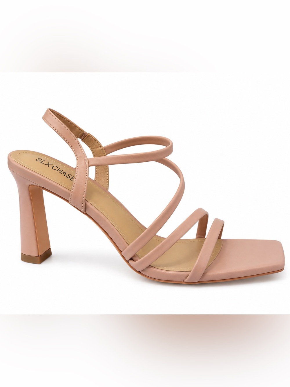 NEW SLXCHBSL Blush Strappy Square-Toe Block Heel Sandal Size: 10